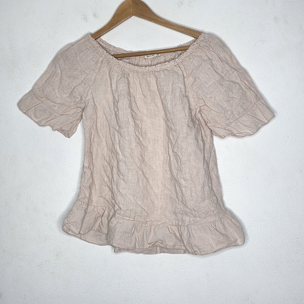 Terzo Millennio Italy Ruffle Top Blouse Pink 100% Linen Women’s Medium M